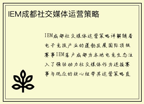 IEM成都社交媒体运营策略