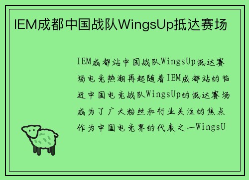IEM成都中国战队WingsUp抵达赛场
