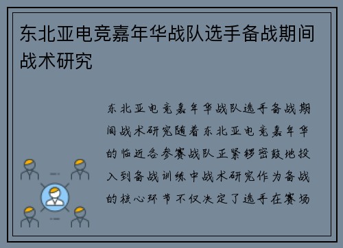 东北亚电竞嘉年华战队选手备战期间战术研究